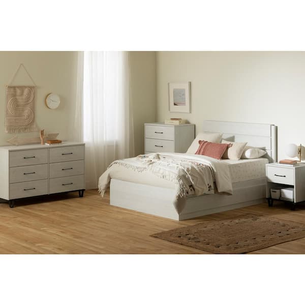 South Shore Arlen Mates Bed and Headboard Set, White Pine
