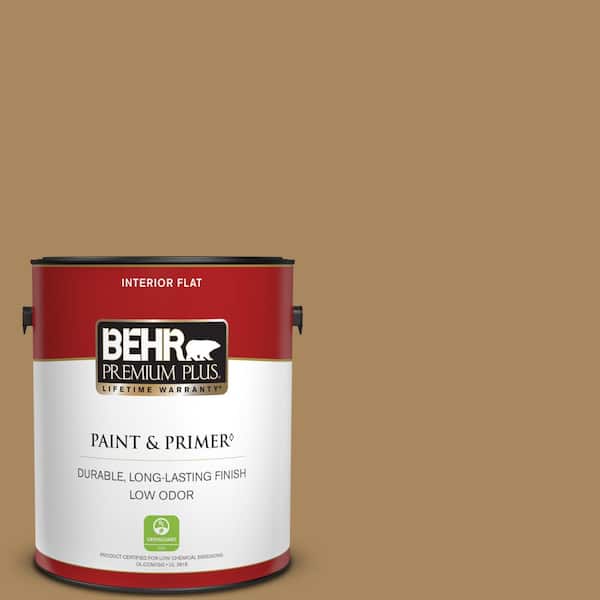 BEHR PREMIUM PLUS 1 gal. #N290-6 Trinket Gold Flat Low Odor Interior Paint & Primer