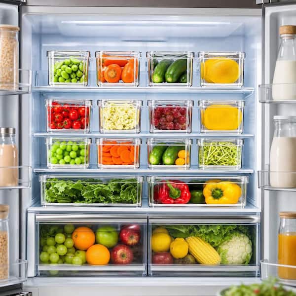 14 Piece Clear Fridge Organizer with Drain Tray Keep Produce Fresh BPA-Free Refrigerator Food Storage Container Set