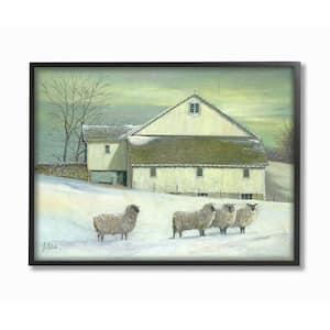 11 in. x 14 in. "Sheep in Front of the Farmhouse Green Toned Painting" by Jerry Cable Framed Wall Art