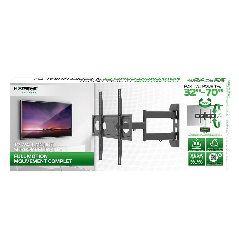 Black Steel Full Motion Wall Mount for TVs up to 70 inches