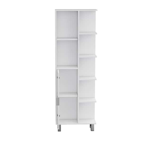 20.94 in. W x 8.27 in. D x 62.99 in. H White Pine Freestanding Linen Cabinet with 7-Shelves and Drawer in White