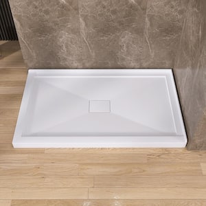 60 in. x 36 in. Double Threshold Right Corner Shower Pan Base with Center Drain in White