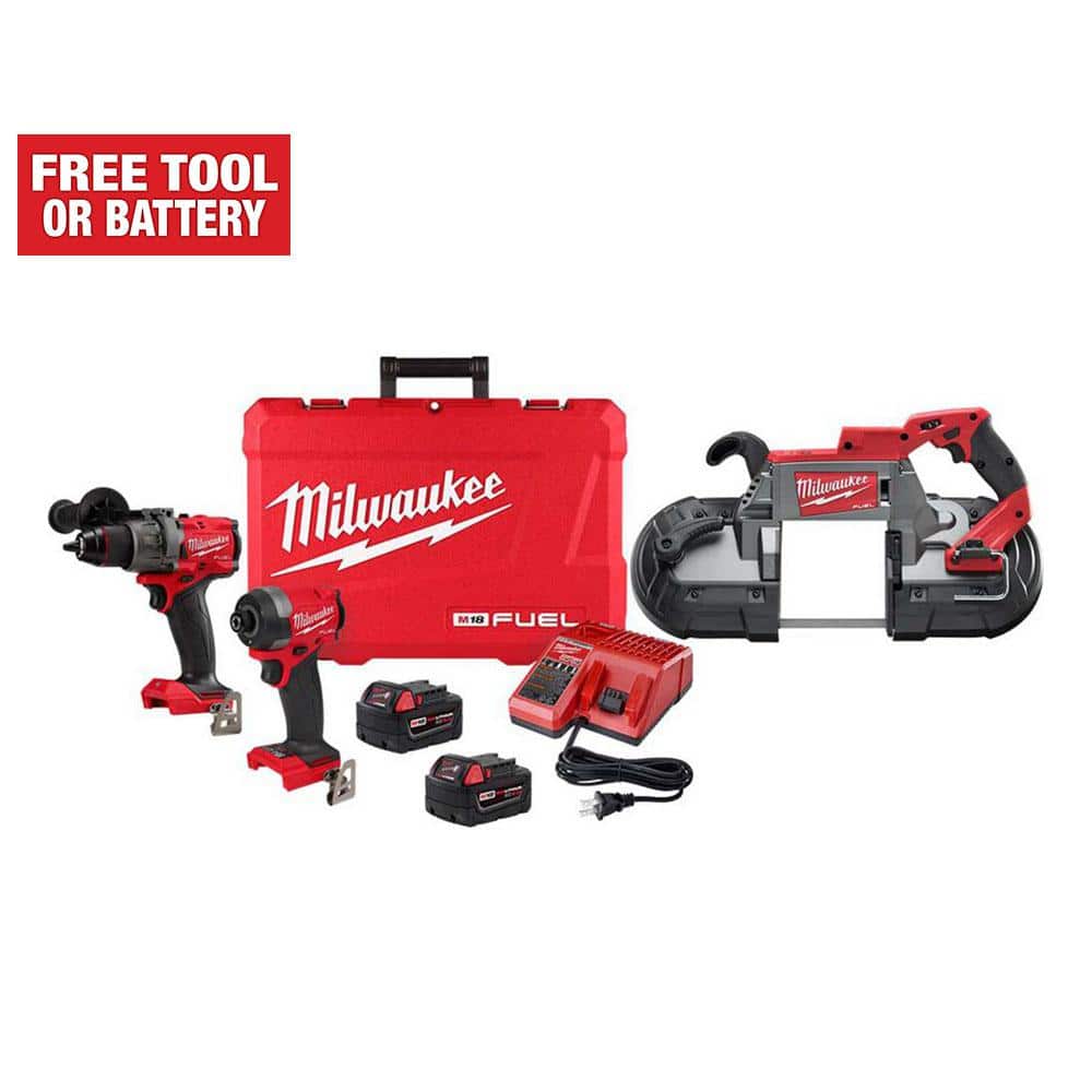 Milwaukee M18 FUEL 18-V Lithium-Ion Brushless Cordless Hammer Drill and Impact Driver Combo Kit (2-Tool) with Deep Cut Band Saw -  3697-22-2729