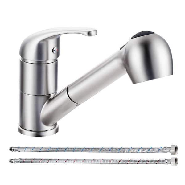6.8 in. Single Handle Pull Out Sprayer Kitchen Faucet with 360 Degree Spout Swivel in Brushed Nickel