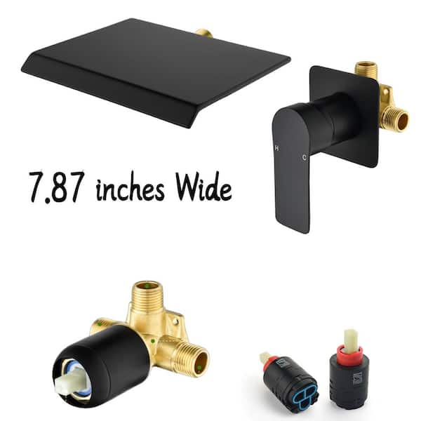 Miko Single-Handle Wall Mounted Waterfall Bathroom Faucet with Valve in Matte Black