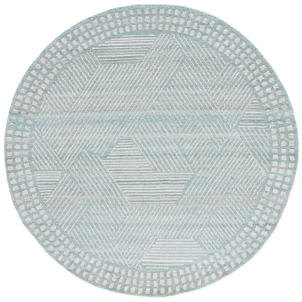 Marquee 6 ft. x 6 ft. Turquoise/Gray Chevron Border Round Area Rug