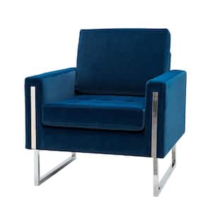 Dardanus Modern Navy Velvet Club Chair with Embedded Metal Armrests