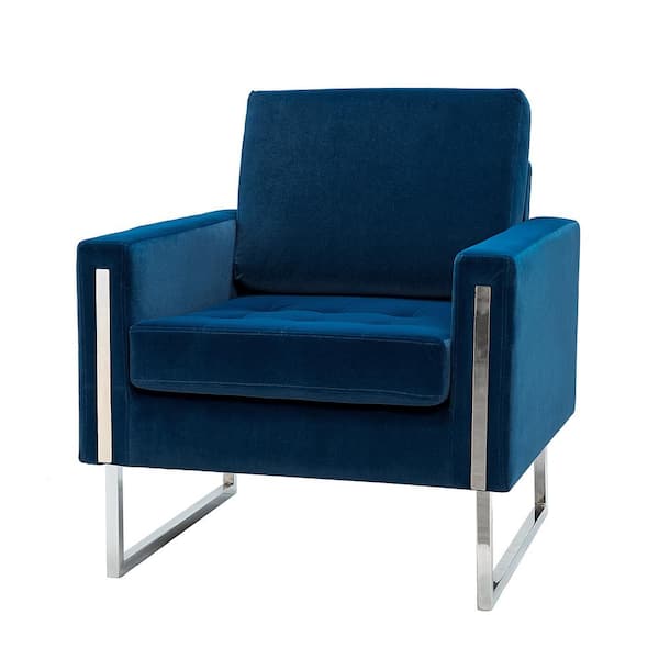 JAYDEN CREATION Dardanus Modern Navy Velvet Club Chair with Embedded Metal Armrests