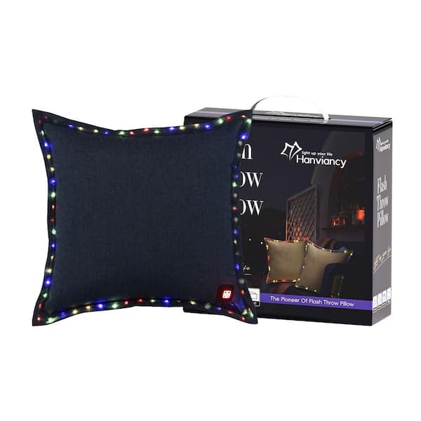 Square Outdoor Throw Pillow with Led Lighting Edge-Blue