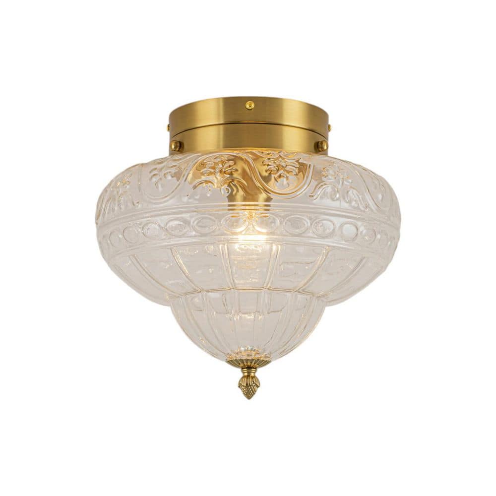 Elizabeth 12 in. W Close to Ceiling Retro Round Brushed Brass Patterned Glass Flush Mount Light for Foyer price history on PriceWatchPro