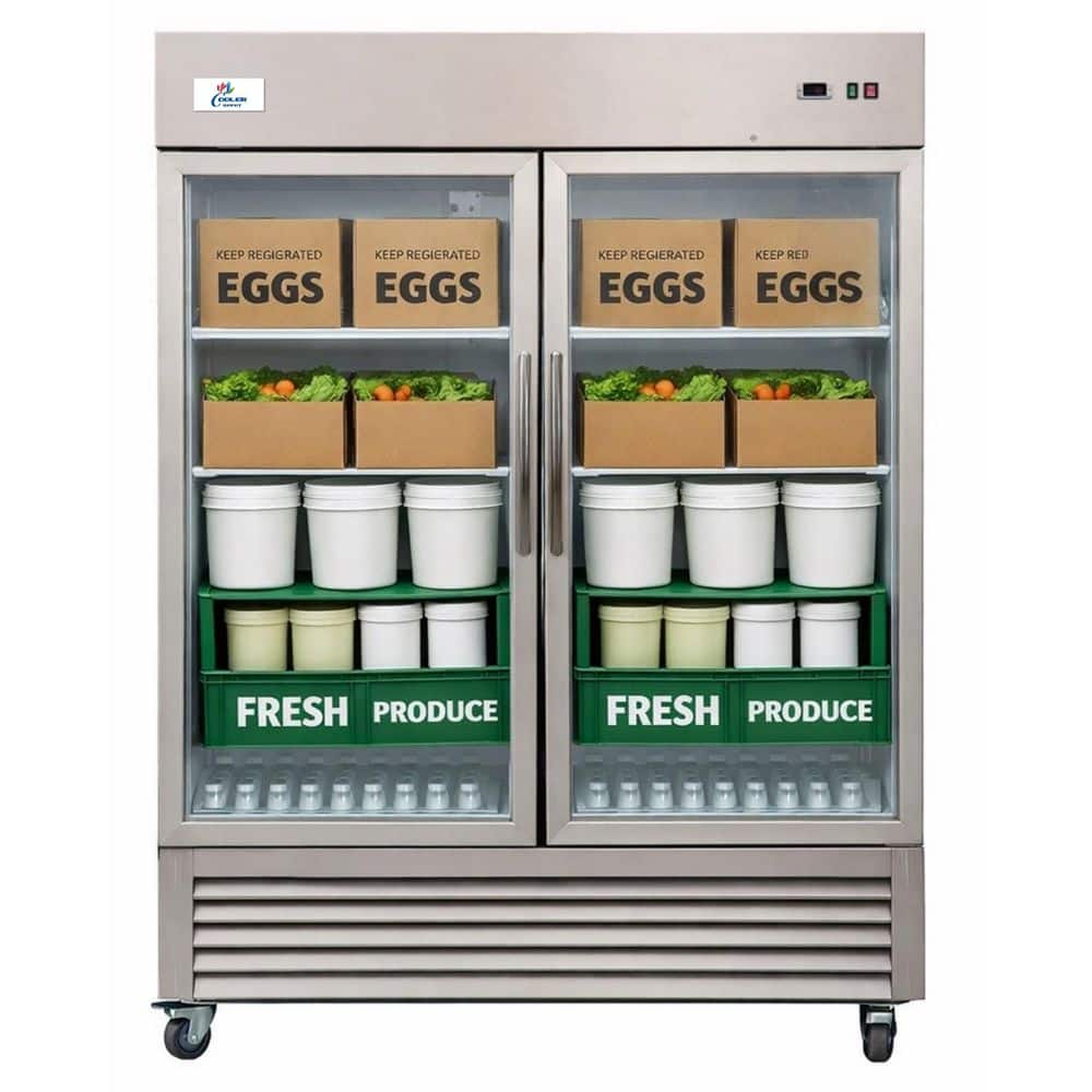 54 in. W 47 cu. ft. NSF Commercial Glass 2-Door Reach-In Display Refrigerator in Stainless Steel
