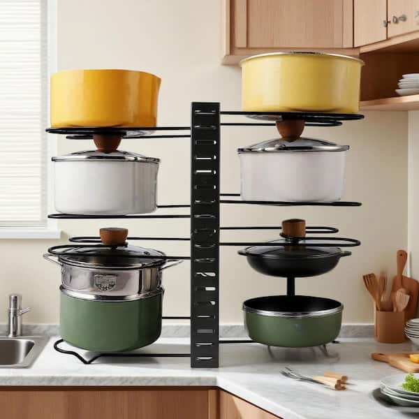Black Steel Standing Pot Rack, Adjustable Pot Rack