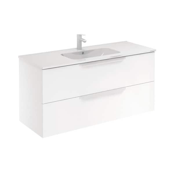 ROYO Urban 48 in. W x 18 in. D x 23 in. H Bath Vanity 2 Drawers in Matt White with Vanity Top in White with White Basin