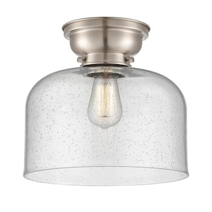 Bell 12 in. 1-Light Brushed Satin Nickel, Seedy Flush Mount with Seedy Glass Shade
