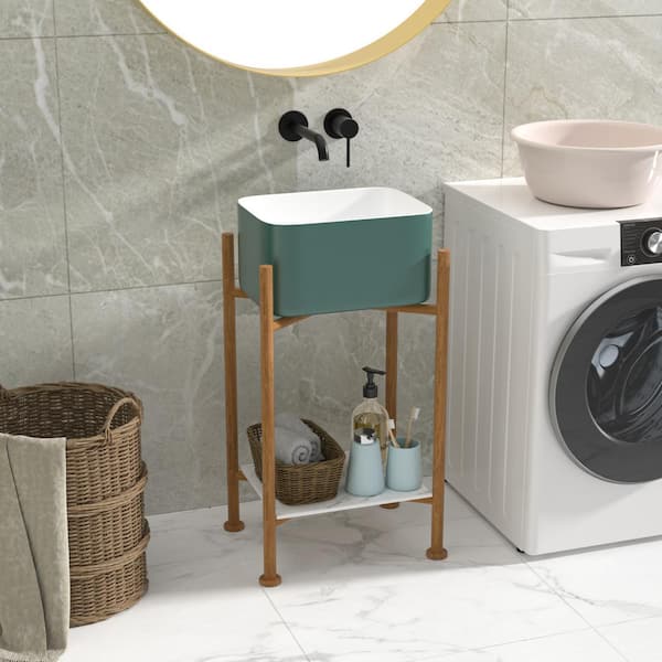 LORDEAR 16 in. W x 12 in. D Matte Green Ceramic Rectangular Bathroom Vessel Sink