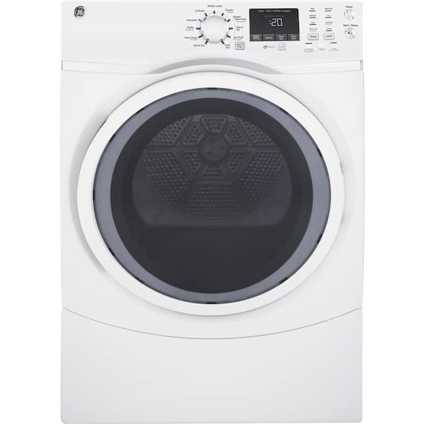 GE 7.5 cu. ft. 240-Volt White Stackable Electric Vented Dryer with Steam, ENERGY STAR