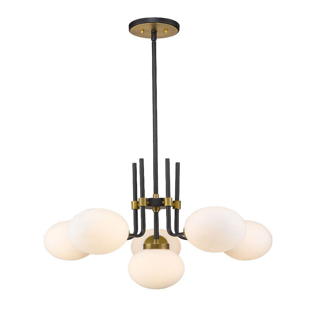 Parsons 6-Light Matte Black Plus Olde Brass Chandelier with Glass Shade