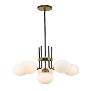 Parsons 6-Light Matte Black Plus Olde Brass Chandelier with Glass Shade