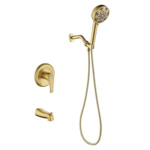 Single Handle 7-Spray Tub and Shower Faucet 1.8 GPM Brass Wall Mounted Shower System Set in. Brushed Gold Valve Included