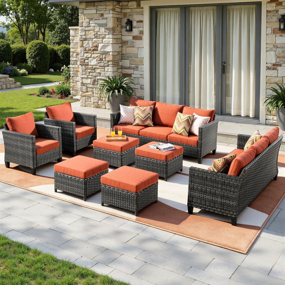 OVIOS Gray 8-Piece Wicker Outdoor Patio Conversation Seating Set