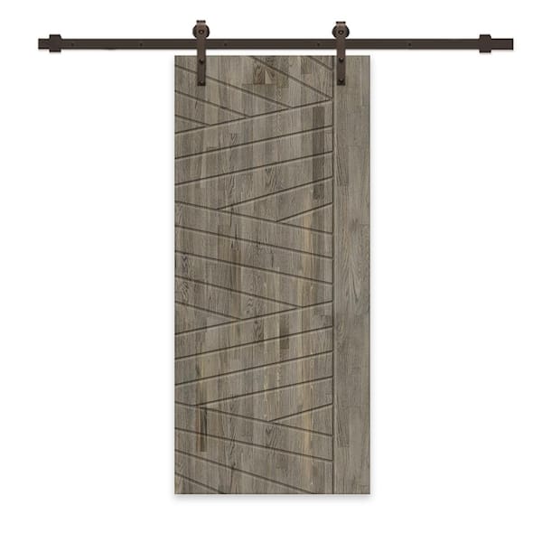 CALHOME 42 in. x 96 in. Weather Gray Stained Pine Wood Modern Interior Sliding Barn Door with Hardware Kit