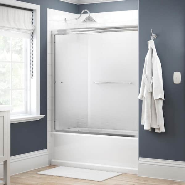 Delta Traditional 60 in. x 58-3/8 in. Semi-Frameless Sliding Bathtub Door in Chrome with 1/4 in. (6mm) Droplet Glass