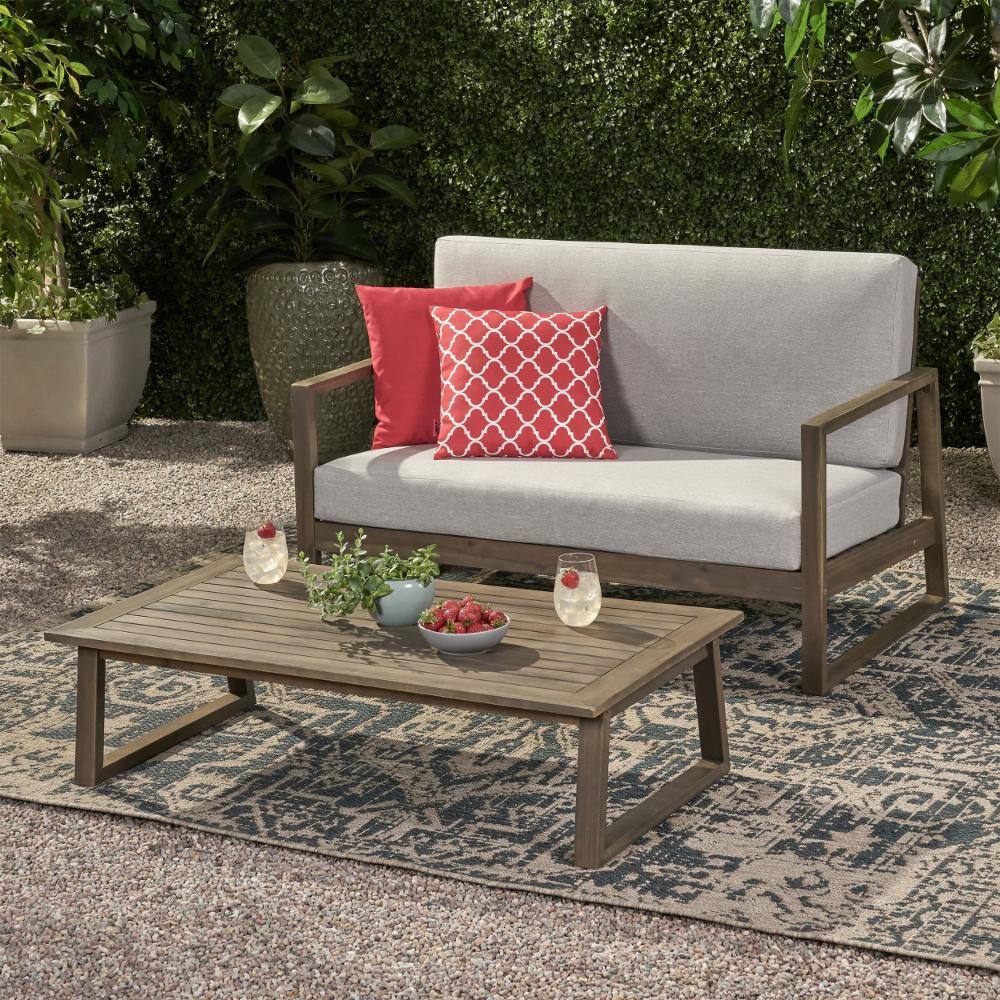 2-Piece Solid Acacia Wood Patio Chat Set Loveseat & Coffee Table with Grey Water-Resistant Cushions price history on PriceWatchPro
