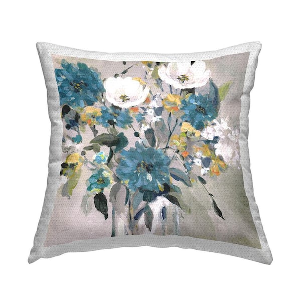 Stupell Industries Blue and White Florals Blue Square Outdoor Throw Pillow