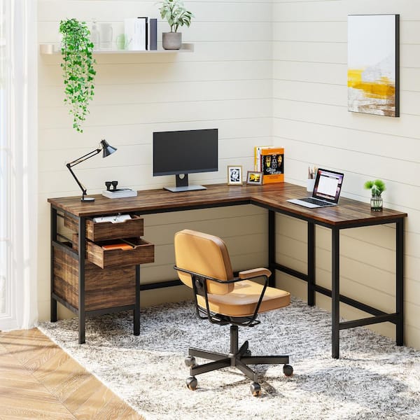  Techni Mobili L Shaped Desk with Keyboard Tray - Efficient Work  from Home Desk - Glass L Shaped Desk - Professional Work Desk For Home  Office - Versatile Glass Corner Desks
