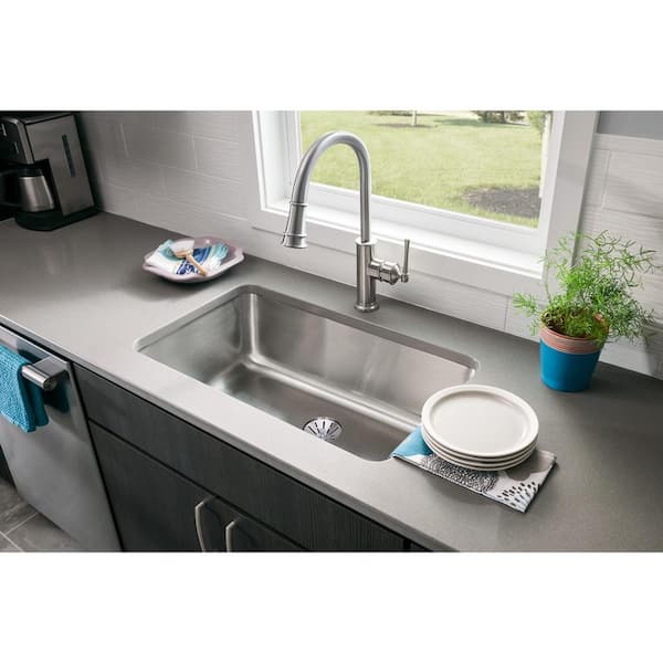 Lustertone 31 in. Undermount Single Bowl 18-Gauge Stainless Steel Kitchen Sink Kit w/ Accessories