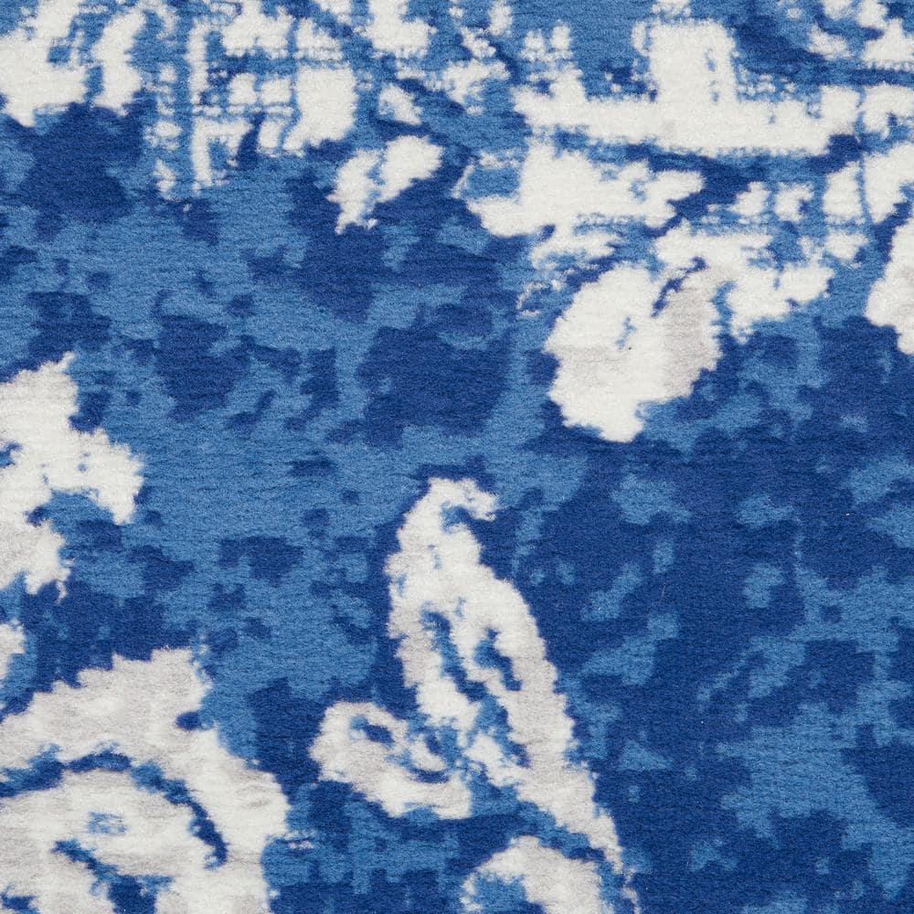 Ivory and Navy Floral Damask 8' x 10' Synthetic Area Rug