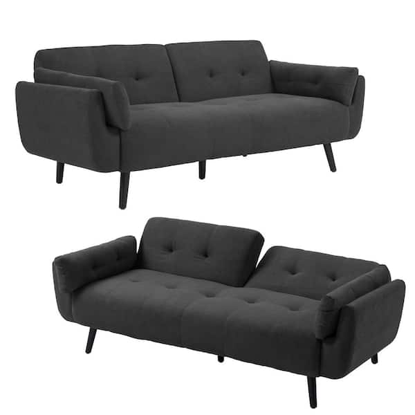 Uixe 74.9 in. W Charcoal Polyester Upholstered Convertible Folding Futon Sleeper Couch Twin Size Sofa Bed(Set of 2)