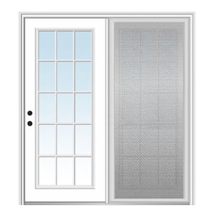 72 in. x 80 in. Full Lite Primed Fiberglass Smooth Stationary Patio Glass Door Panel with Screen