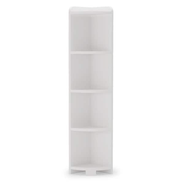 Charles 63in. White Wood Corner Shelf, 5 Tier Wood Wall Corner Bookshelf Stand Ladder Bookcase for Home