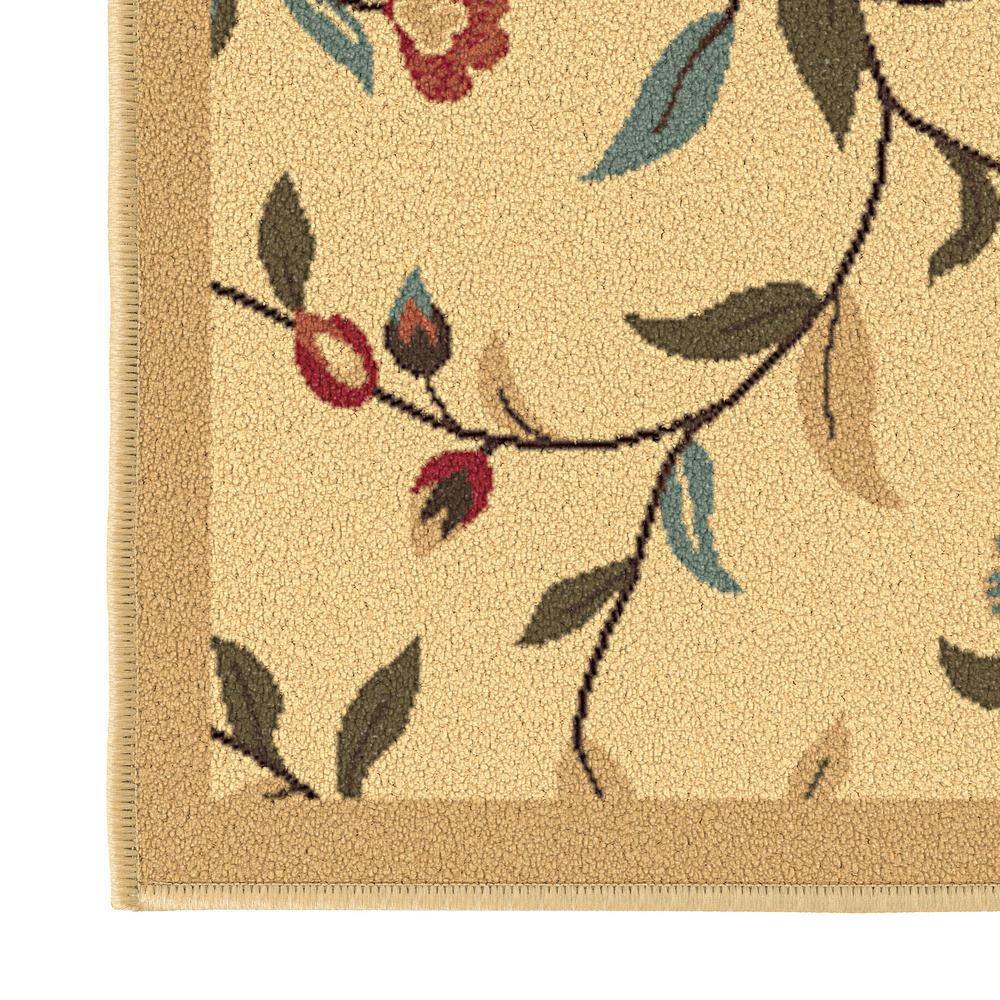 Beige Floral Non-Slip Synthetic Runner Rug 1'10" x 7'
