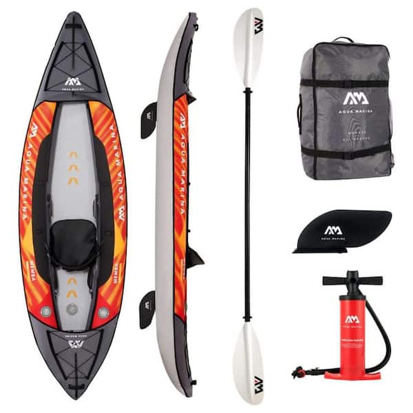 Touring Inflatable Kayak and Paddle Pump, Seat and Bag, Black/Orange