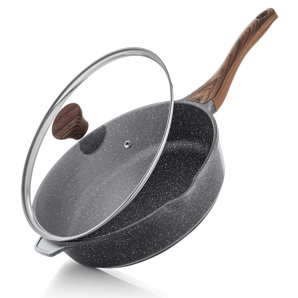 Wudkey 12 in. Aluminum Nonstick Frying Pan with Lid Stay-cool