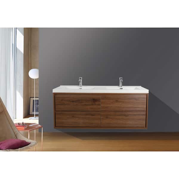 Moreno Bath Sage 47 in. W Bath Vanity in Rosewood with Reinforced Acrylic Vanity Top in White with White Basins