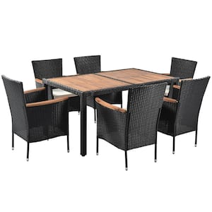 7-Piece Brown Wicker Outdoor Dining Sets Standard Height Chairs with Beige Cushions