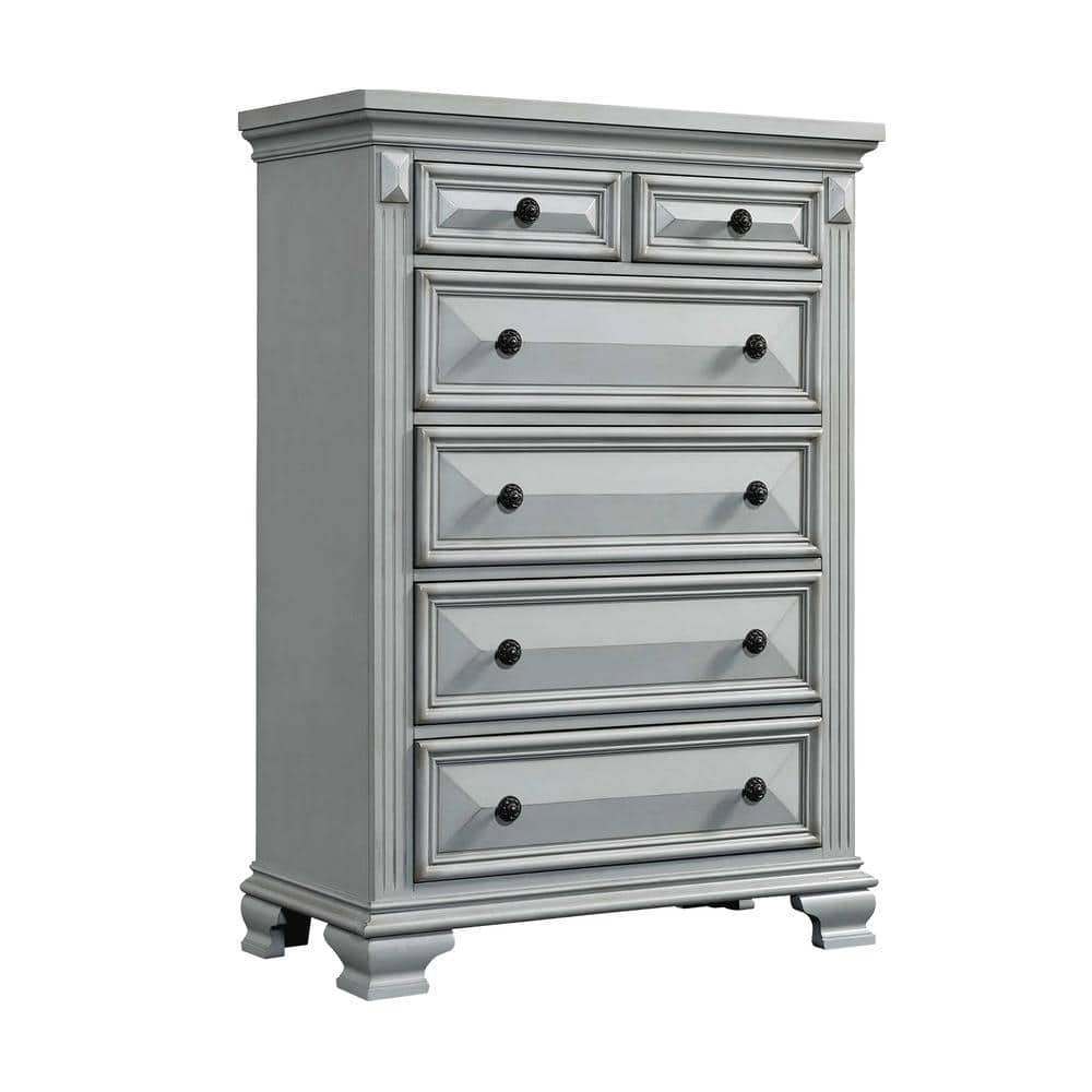 Gray Pine Transitional 6-Drawer Vertical Chest with Felt Lined Drawers