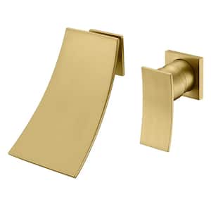 Contemporary Single Handle Wall Mounted Roman Tub Faucet with Waterfall Spout in Brushed Gold