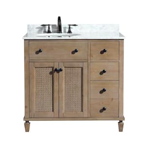 Vleaf 36 in. W x 22 in. D x 34.5 in. H Single Sink Bath Vanity Cabinet in Weather Fir with Carrera Marble Top