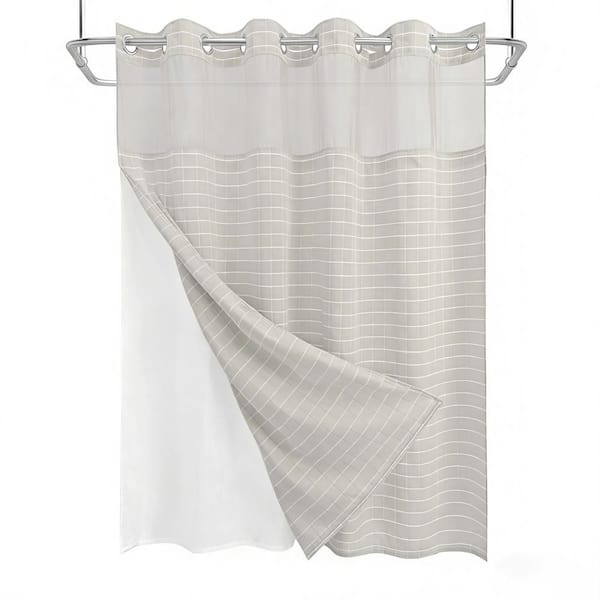 72 in. W x 74 in. L Polyester Shower Curtain with Built-in Liner, Water Repellent, Magnetic No-Hook Design, in Beige