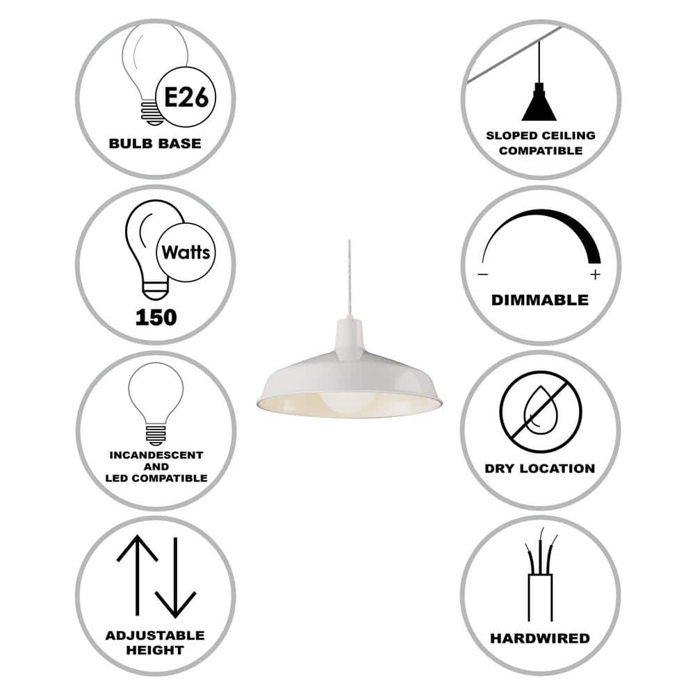 White Glass Bowl Farmhouse Pendant Light with LED Option