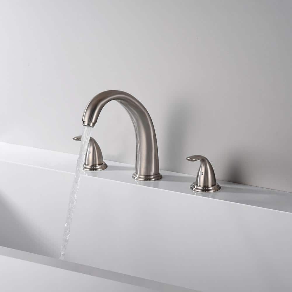 Brushed Nickel Dual Handle Roman Tub Faucet with Long Spout