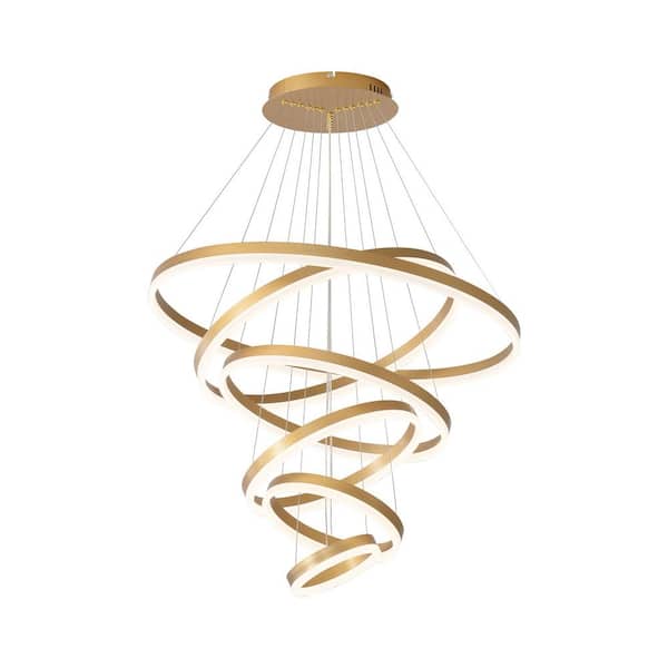 OUKANING 6-Light Dimmable Integrated LED Gold Modern 6 Rings Chandelier with Remote for Living Room Dining Room
