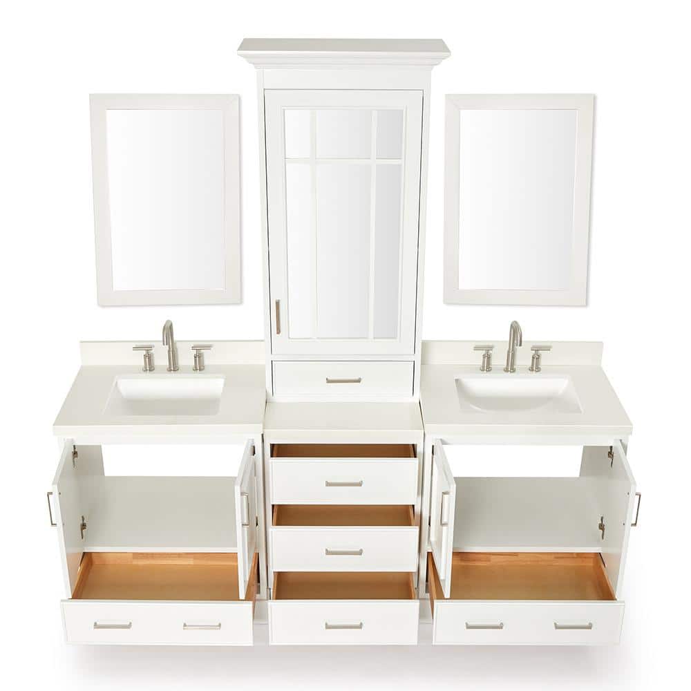 White Double Sink Vanity Set with Quartz Countertop and Mirrors
