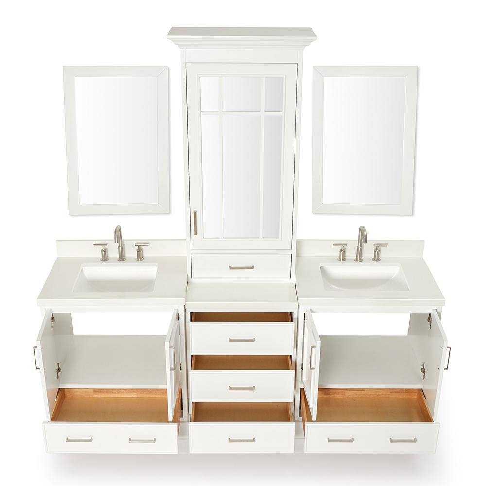 White Double Sink Vanity Set with Quartz Countertop and Mirrors