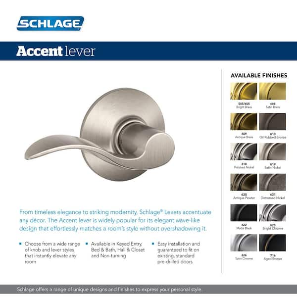 Schlage Accent Bright Chrome Privacy Bed/Bath Door handle F40 ACC